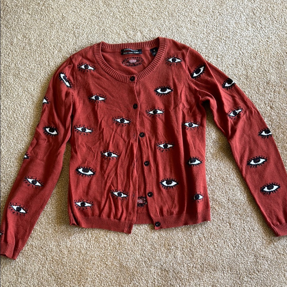 Eye Patterned Rust Brown Cardigan - Maison Scotch